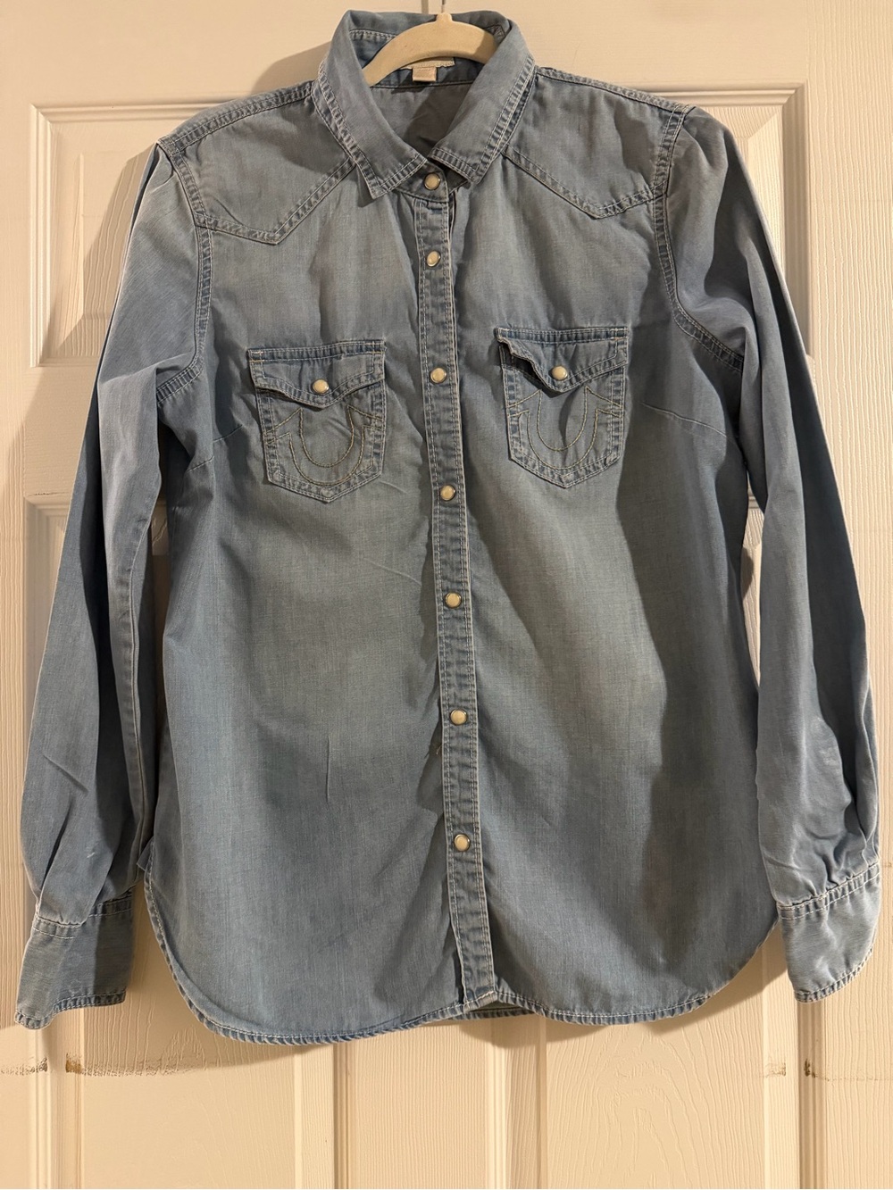 True Religion Light Blue Denim Button-Down Shirt